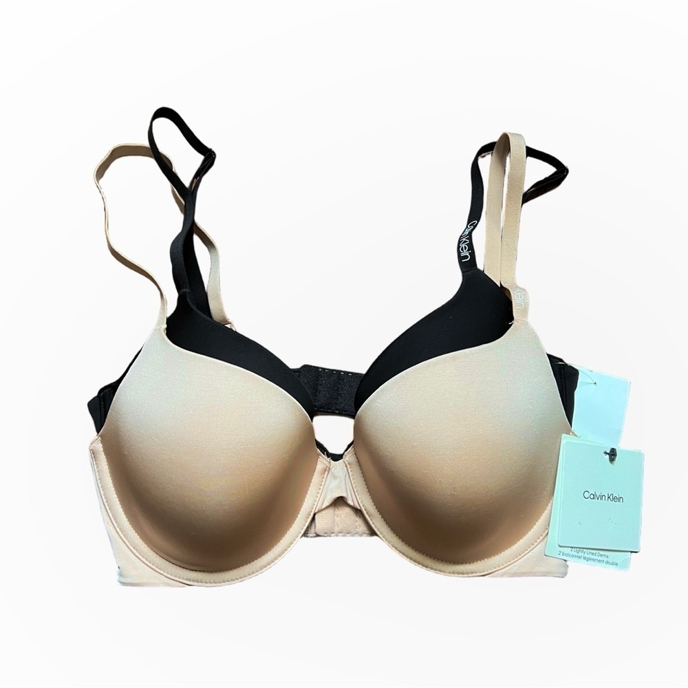 [NWT] Calvin Klein Black and Beige Nude 2 Lightly Lined Demi Bras Set - Sz 32C